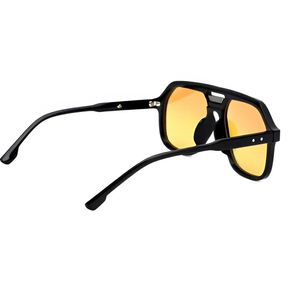Mens Sunglasses Black Flat Top Square Yellow Gradient Lenses Modern Hip Hop 2026